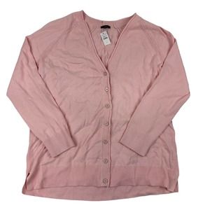 NWT Talbots Light Pink Knit Cardigan Sweater V-Neck L/S Cotton Rayon Size L